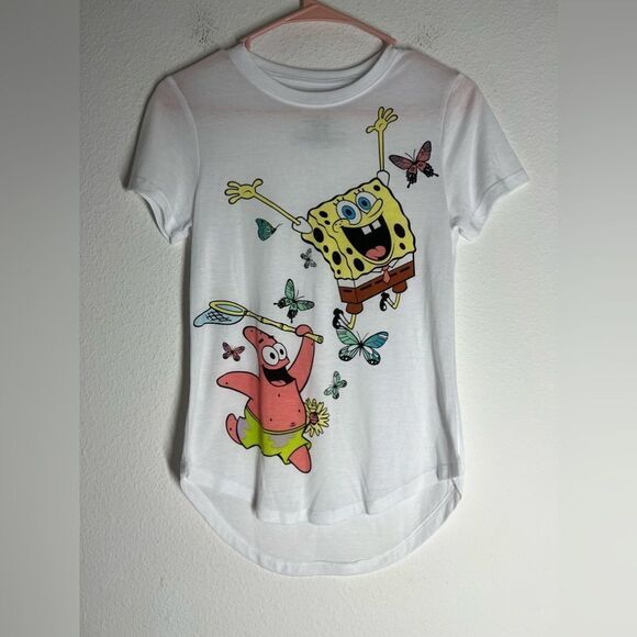 Nickelodeon Sponge Bob Juniors T-Shirt Tee “Spread Your Wings” White Size XS - Picture 1 of 8
